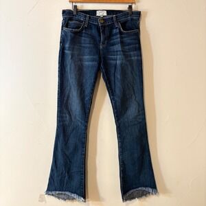 Current Elliott The Flip Flop Mid Rise Bootcut Jean Frayed Hem Dark Wash Size 28